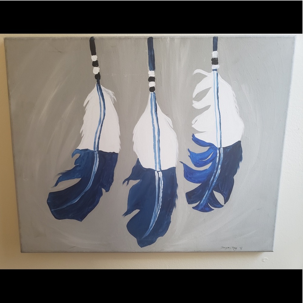 16x20 Blue and White Dreamcatcher Canvas Painting